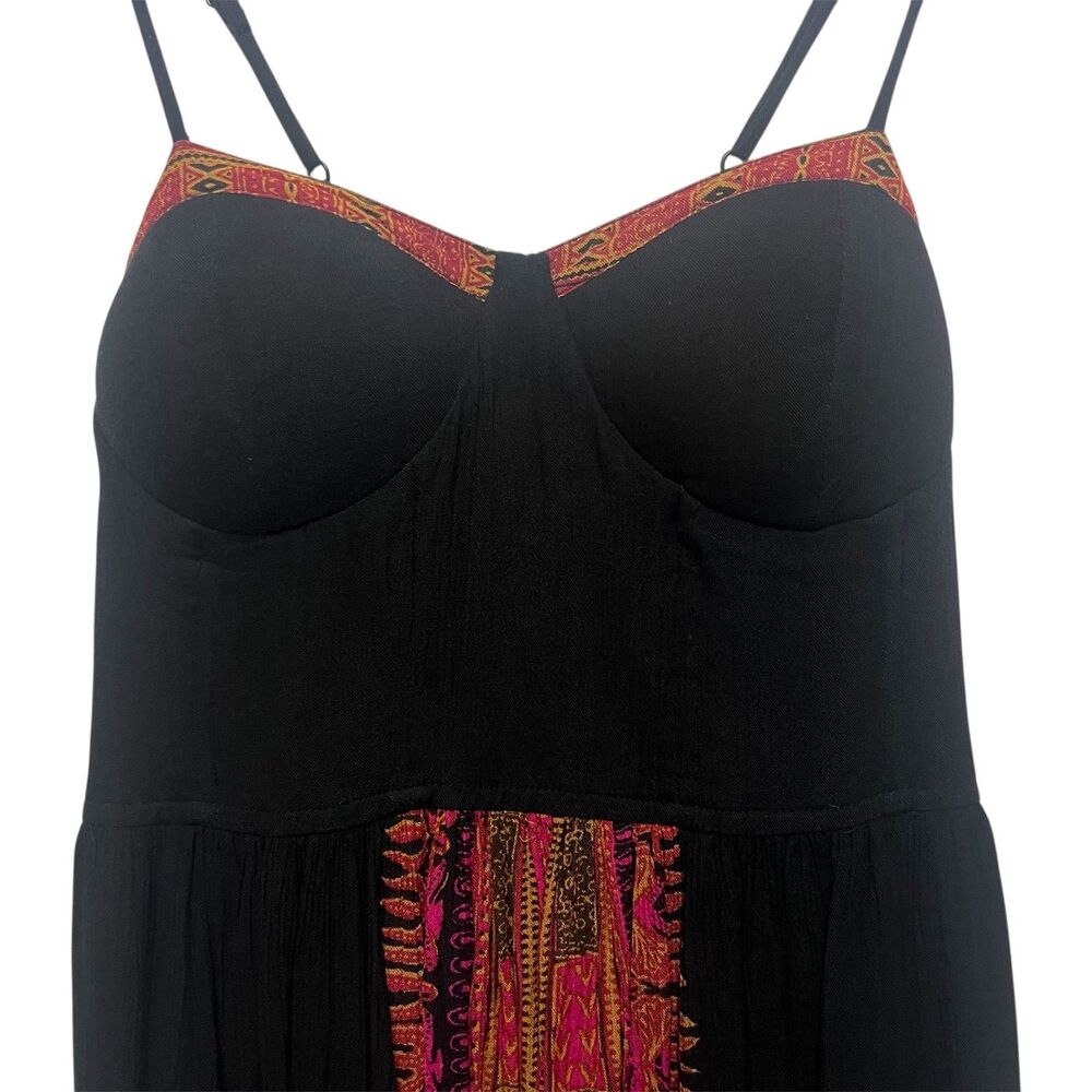 Band of Gypsies Black Festival Dress Medium Tribal Print Padded Bust Pockets - Picture 3 of 5